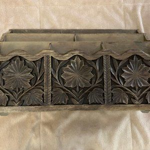 📑Host Pick📨 Vintage Lerner - Carved Faux Wood Letter, Mail, Desk Storage Caddy